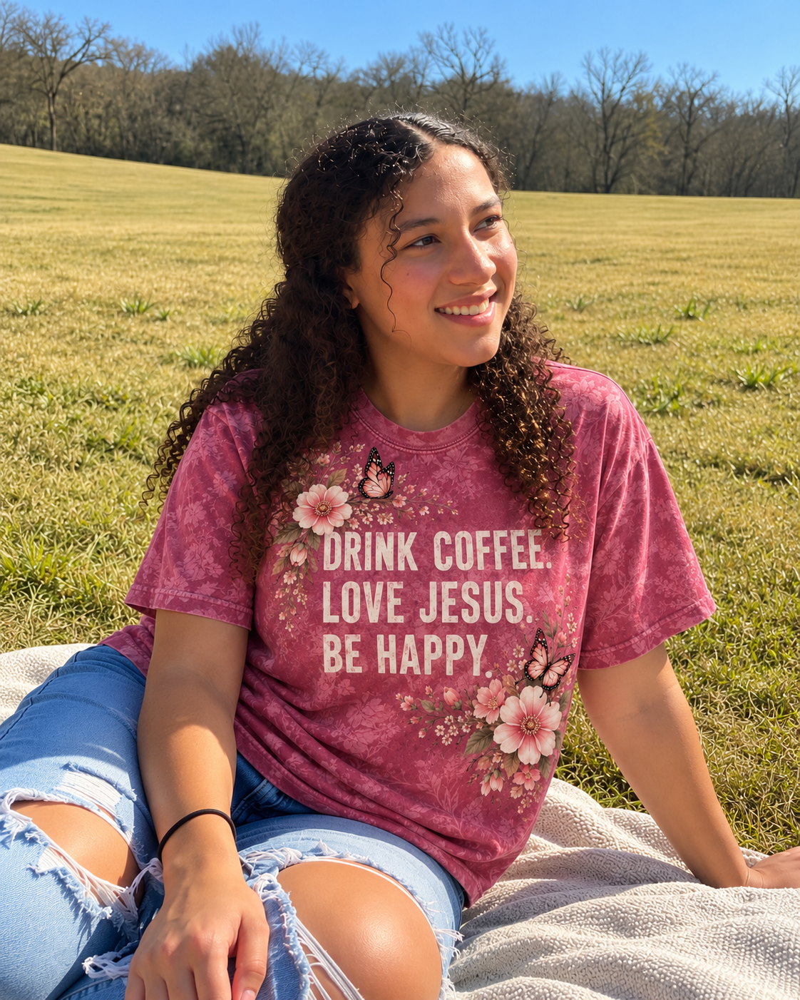 Drink Coffee Love Jesus Be Happy Christian T-Shirt