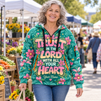 Personalized Teal Pink Floral Half-Zip Hoodie