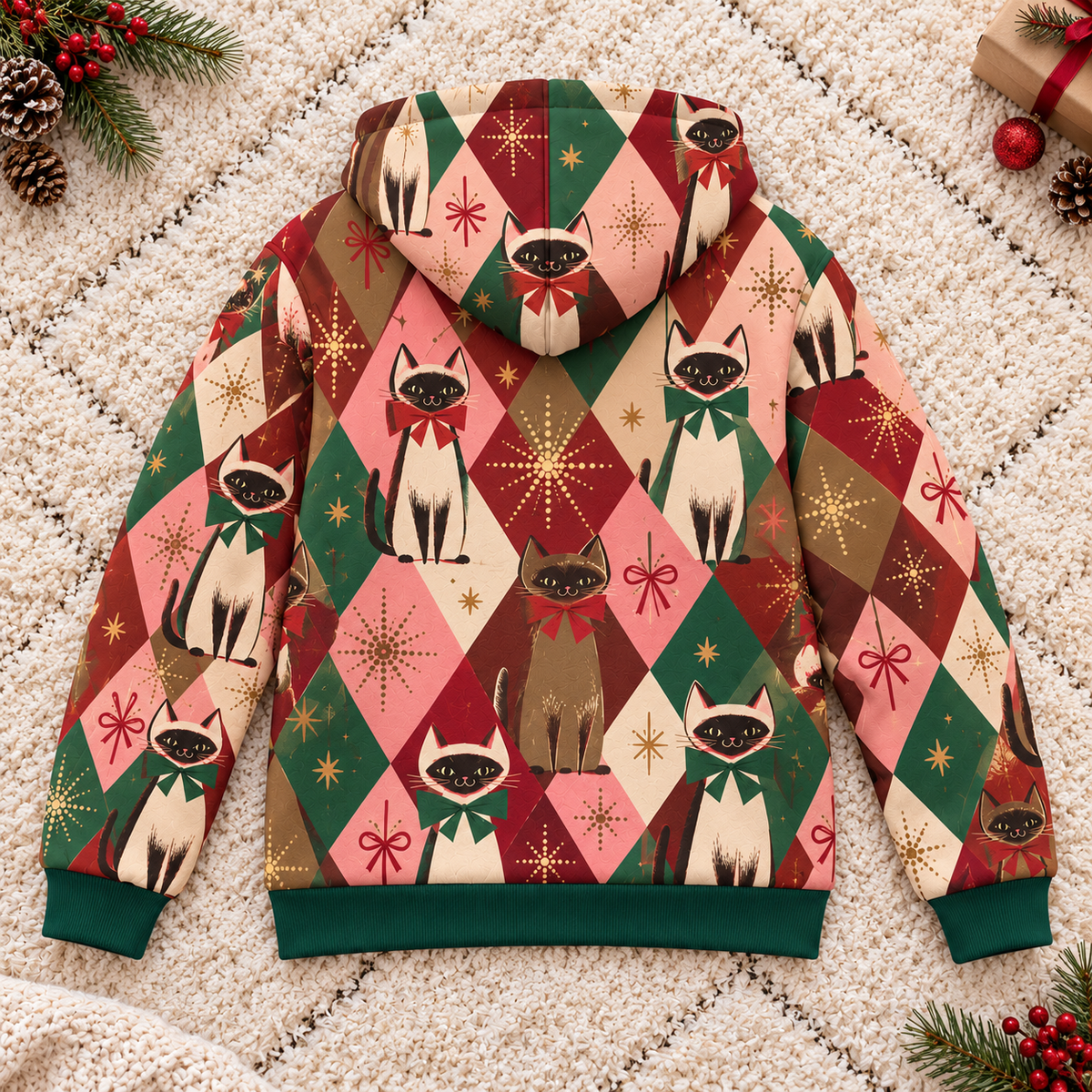 Siamese Cat Argyle Personalized Fleece Jacket