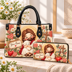 Personalized Smiling Shepherd Hugging Lamb PU Leather Handbag & Leather Long Wallet