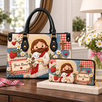 Personalized Cute Shepherd and Lamb PU Leather Handbag & Leather Long Wallet