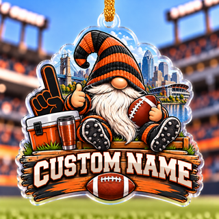 Personalized Orange and Black Football Gnome Ornament