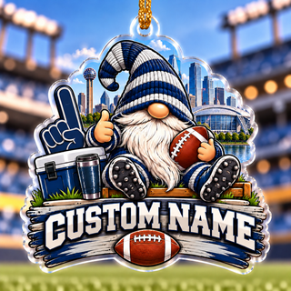 Personalized Navy and White Football Gnome Ornament