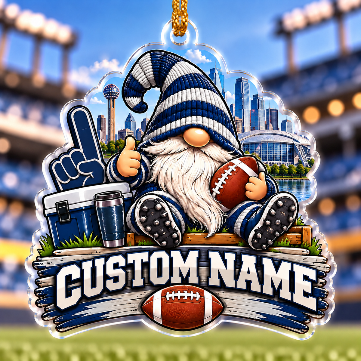 Personalized Navy and White Football Gnome Ornament