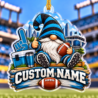 Personalized Blue and Black Football Gnome Ornament