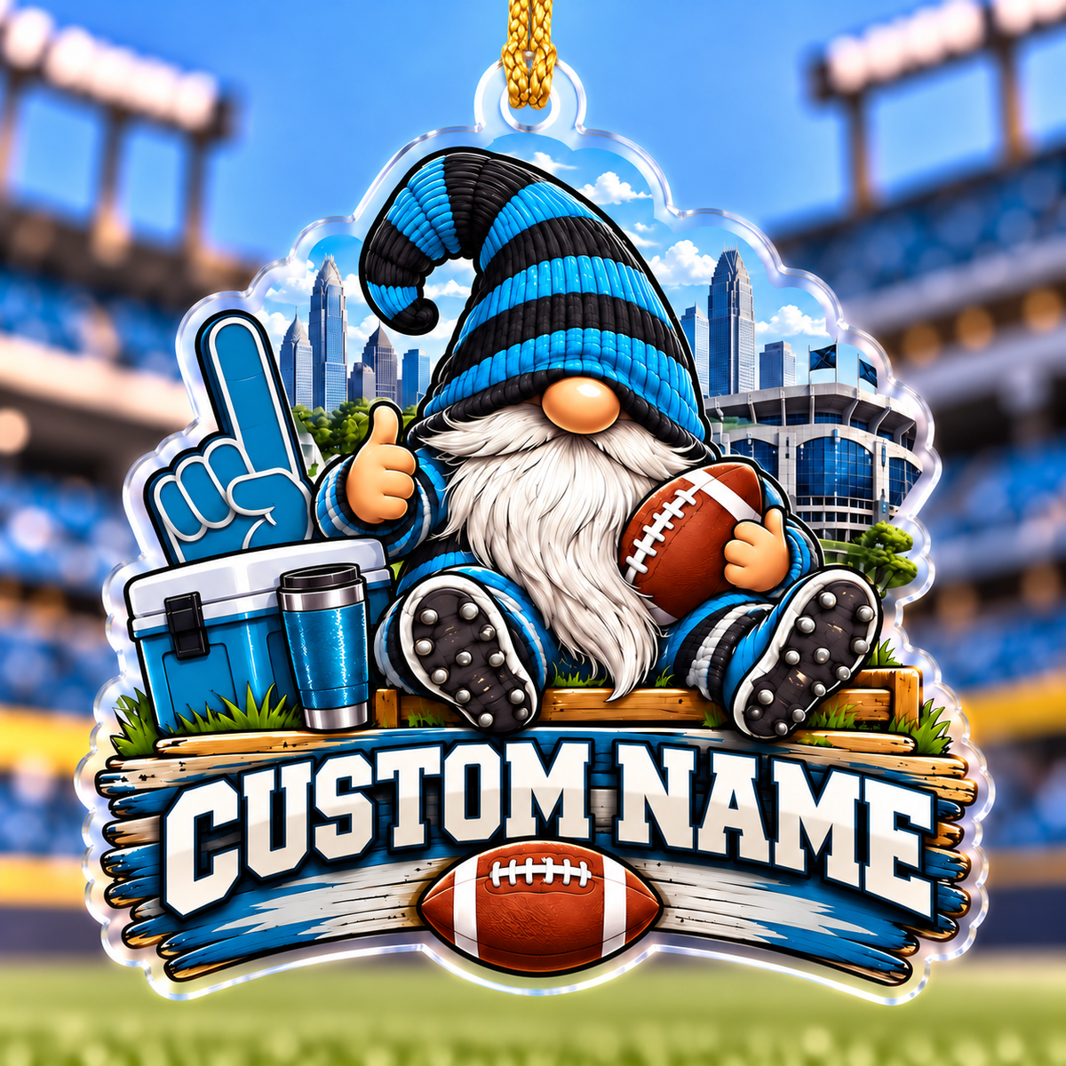 Personalized Blue and Black Football Gnome Ornament