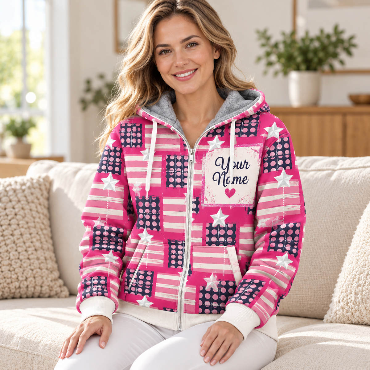 Merry Christmas Patchwork Personalized Fleece Jacket