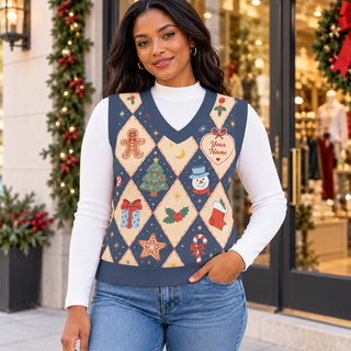 Personalized Gingerbread Snowman Argyle Knitted V-Neck Vest
