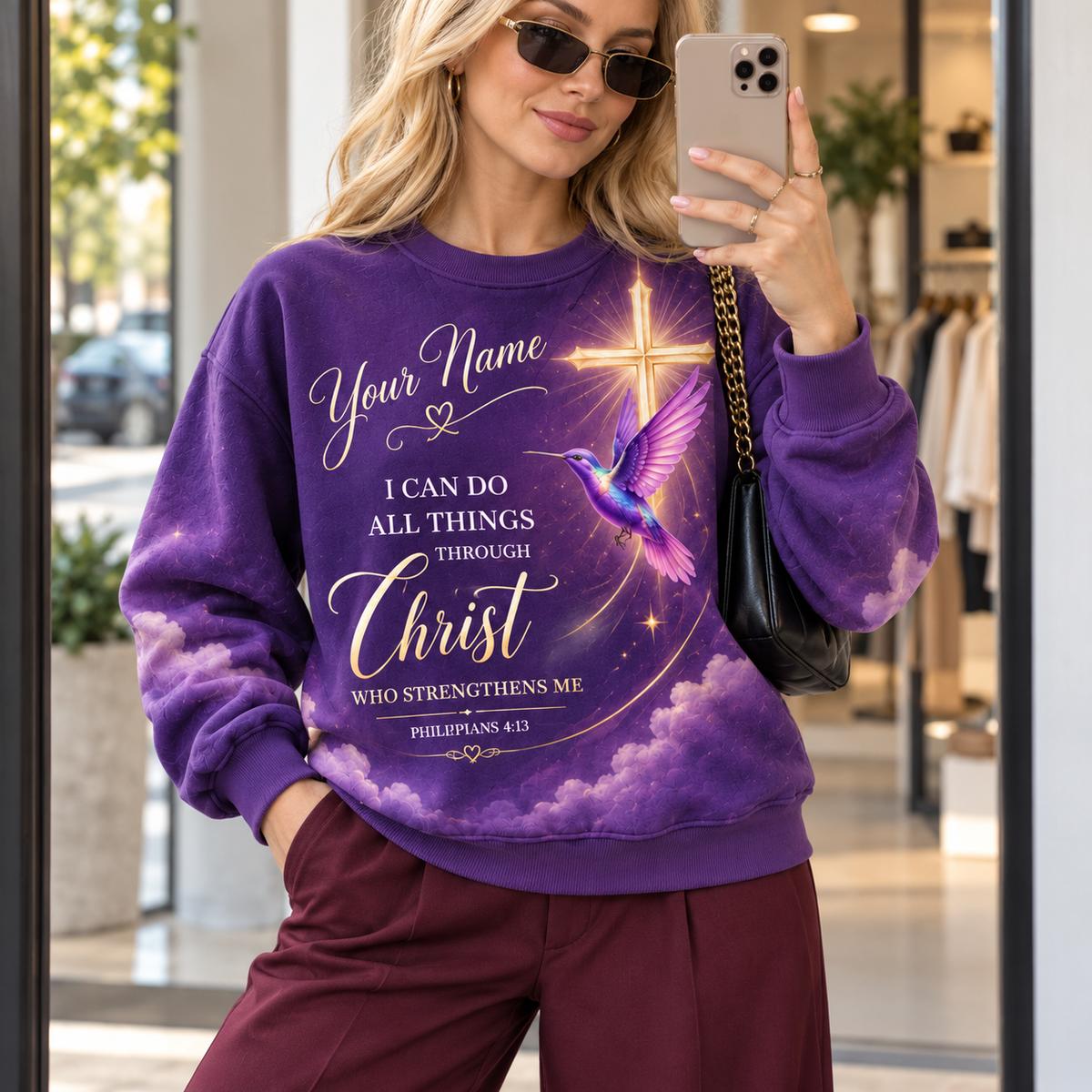 Personalized Purple Hummingbird Sweatshirt