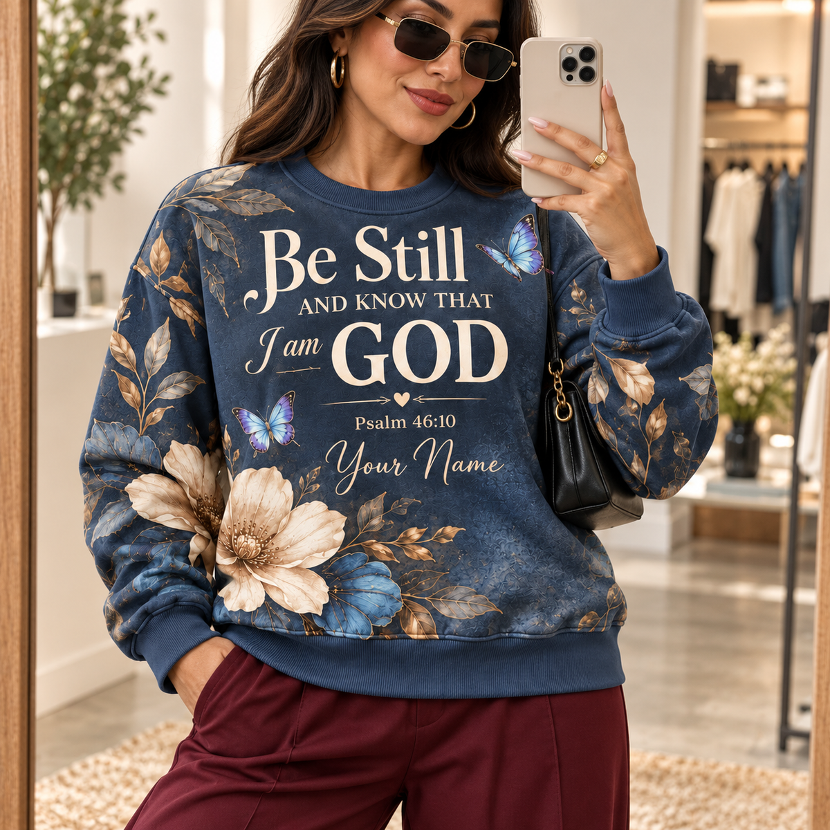 Personalized Navy Floral Butterfly Sweatshirt