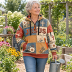 Personalized Vintage Floral Patchwork Half-Zip Hoodie