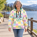 Personalized Pastel Checkerboard Heart Half-Zip Hoodie