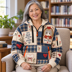 Personalized Gray Cat Plaid Half-Zip Hoodie