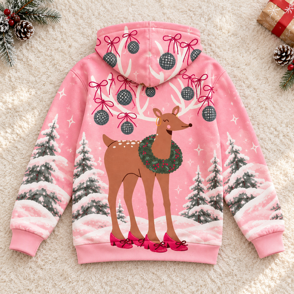 Reindeer Wreath Personalized Fleece Jacket
