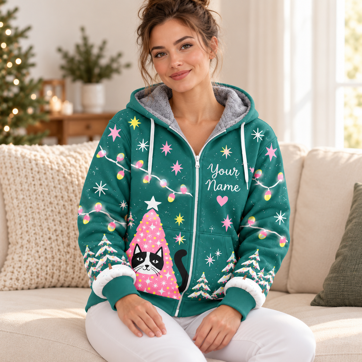 Meowy Catmas Personalized Fleece Jacket