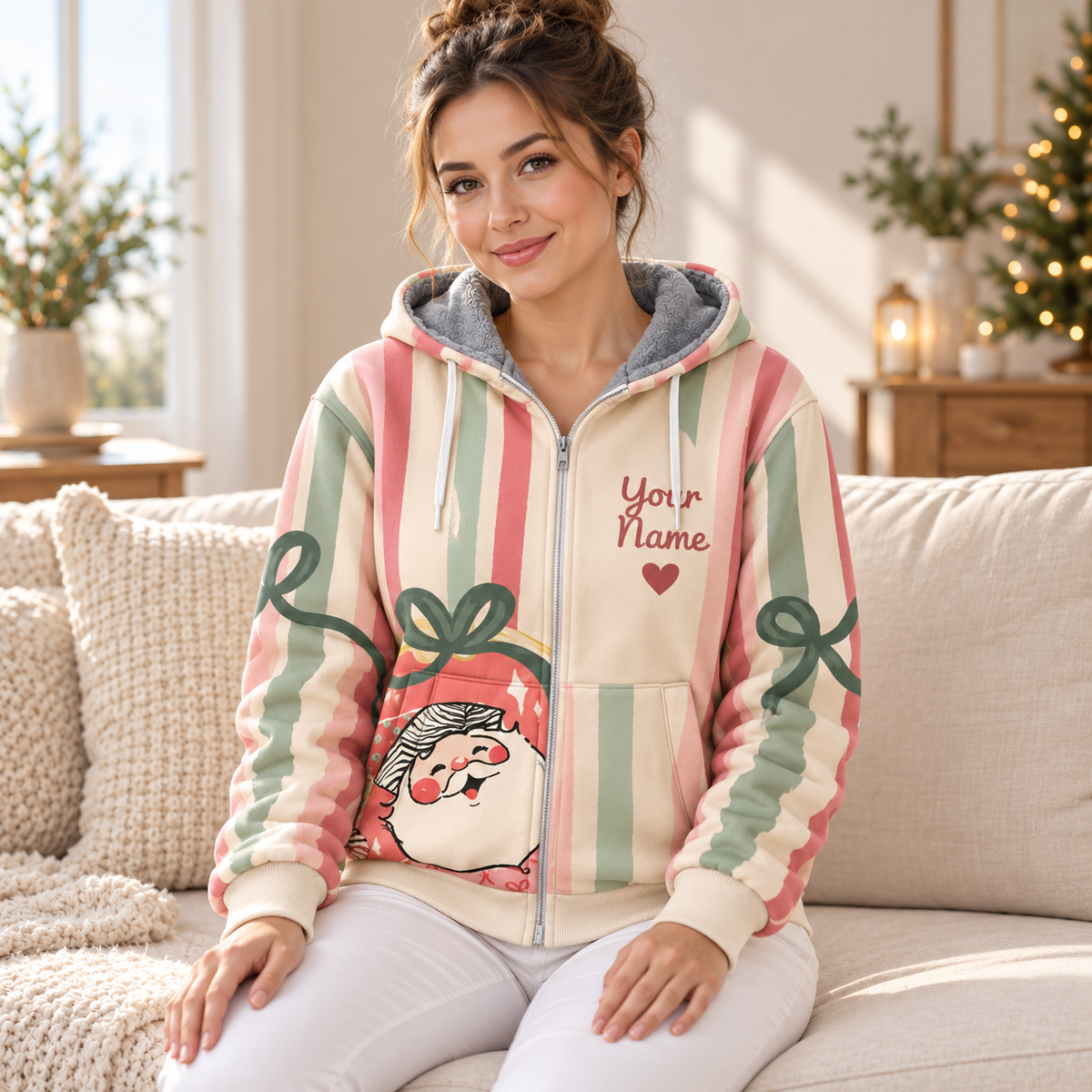 Pastel Stripe Santa Personalized Fleece Jacket