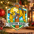 Personalized Green and Gold Football Cross Shield Ornament
