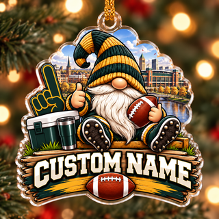 Personalized #1 Green and Gold Football Gnome Ornament