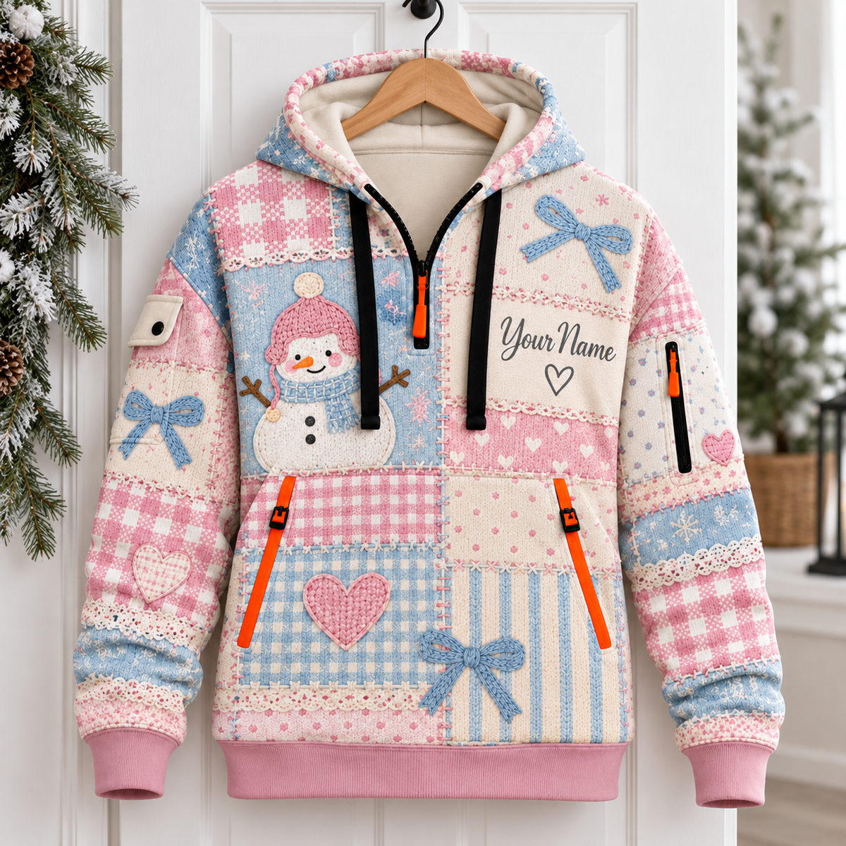 Personalized Pastel Snowman Half-Zip Hoodie