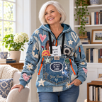 Personalized Denim Look Daisy Half-Zip Hoodie