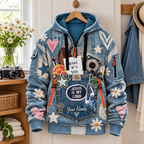 Personalized Denim Look Daisy Half-Zip Hoodie