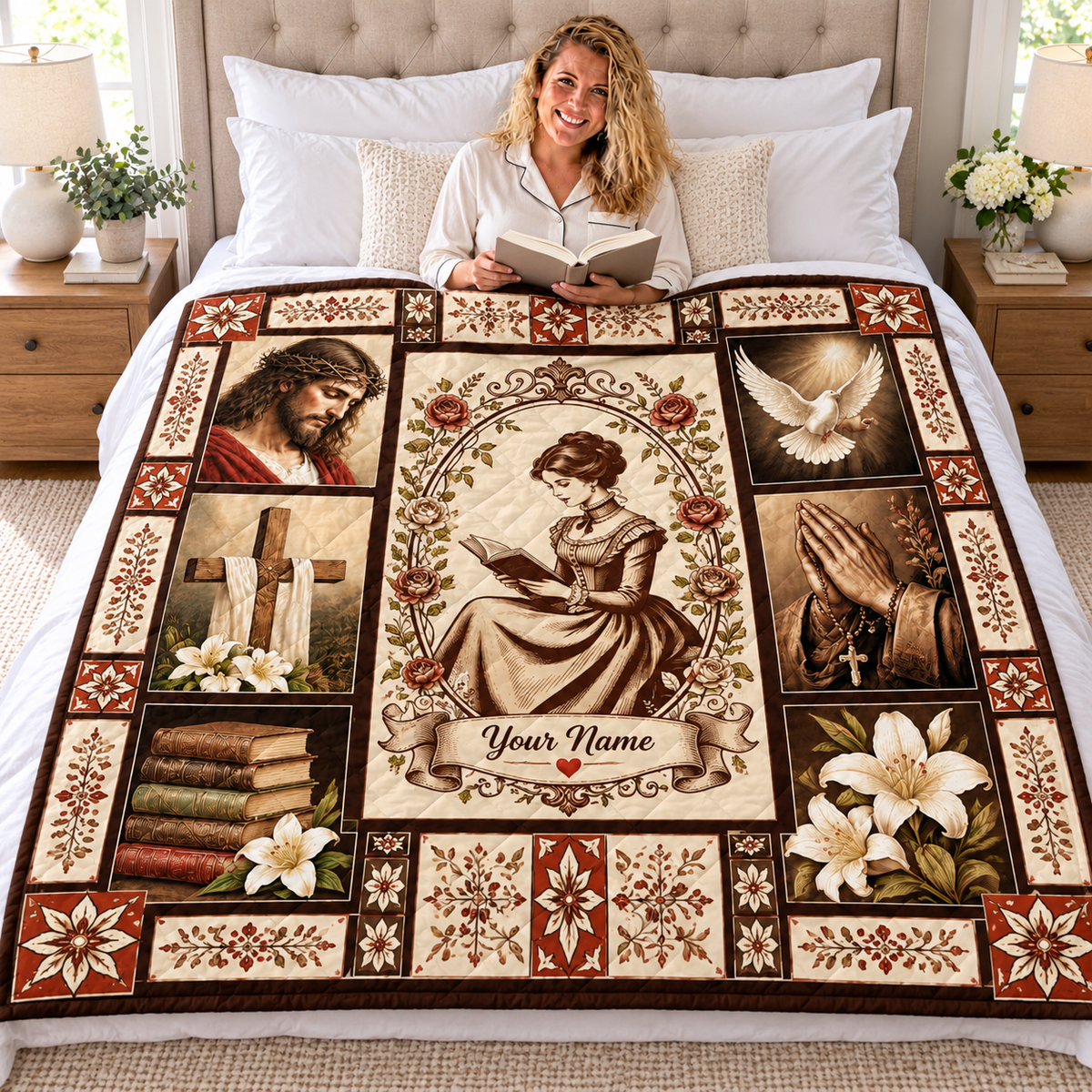 Personalized Vintage Reading Lady Quilt