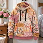 Personalized Floral Bow Patchwork Half-Zip Hoodie