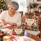 Personalized Snowman & Reindeer Quilted Shoulder Bag & Storage Bag