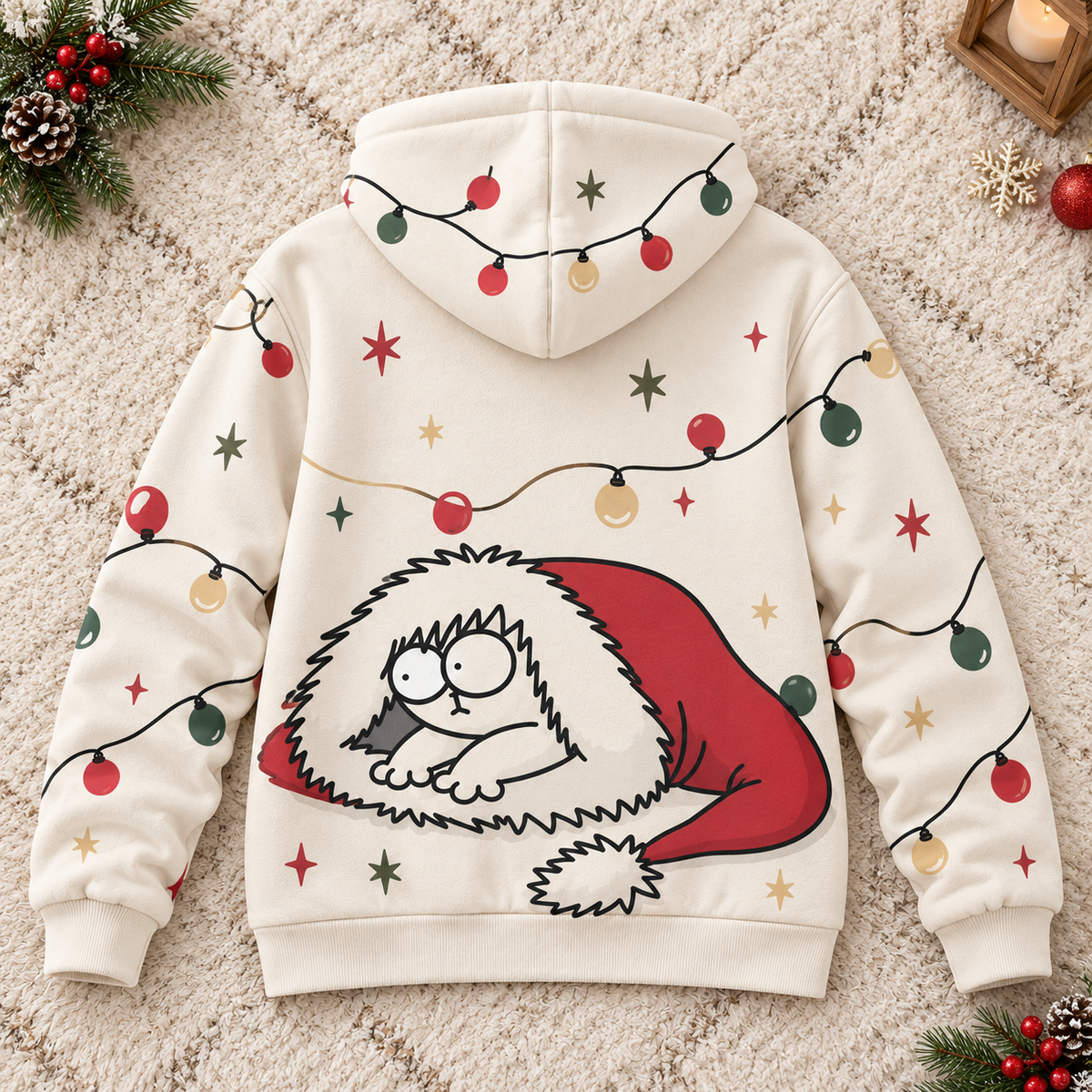 Santa Hat Fluffy Cat Personalized Fleece Jacket