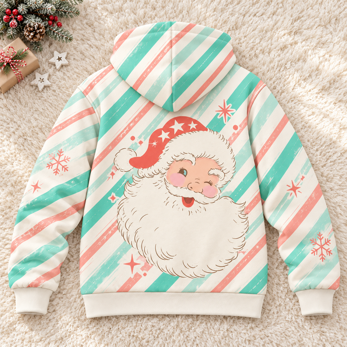Candy Stripe Santa Personalized Fleece Jacket