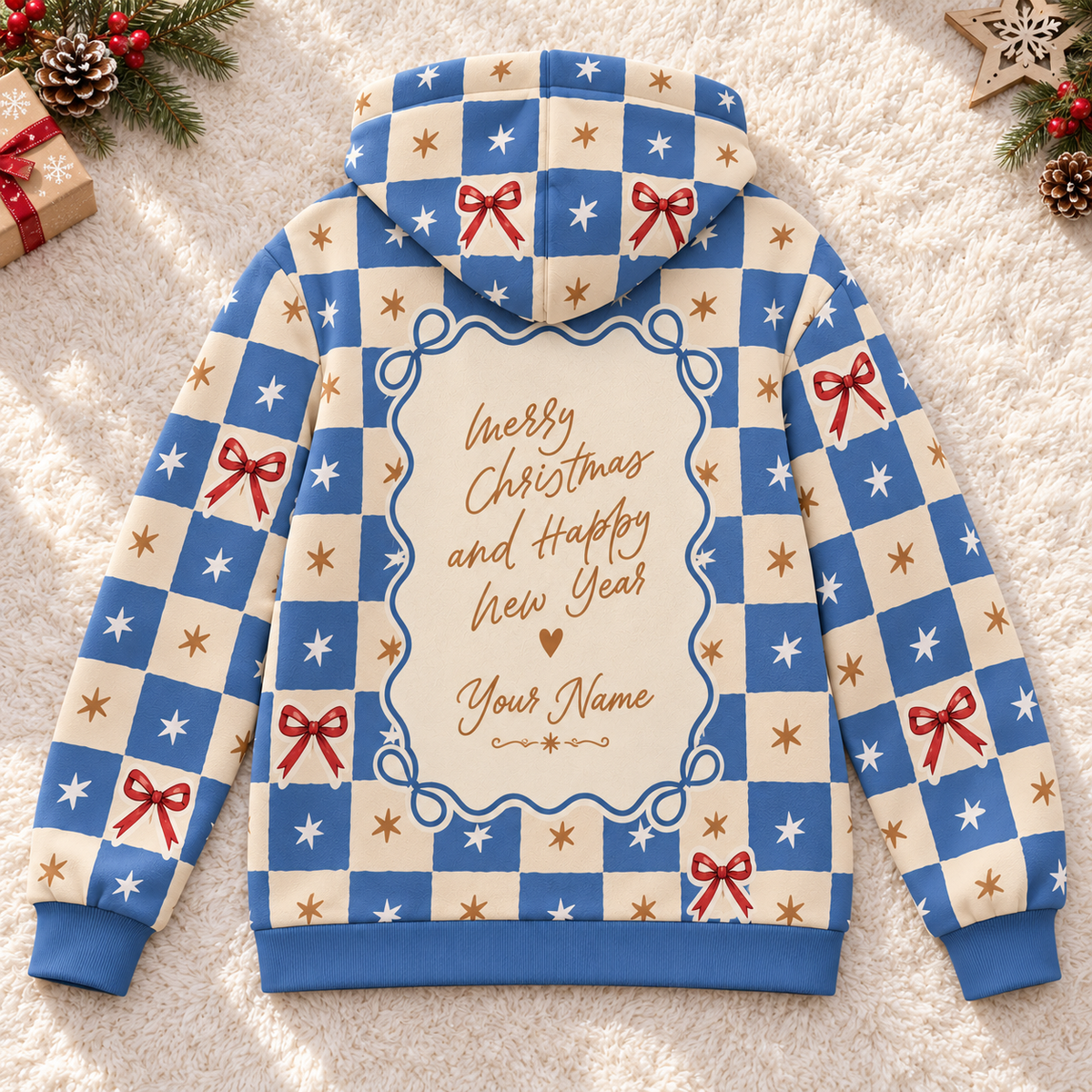 Checkerboard Bow Tie Cat Personalized Fleece Jacket
