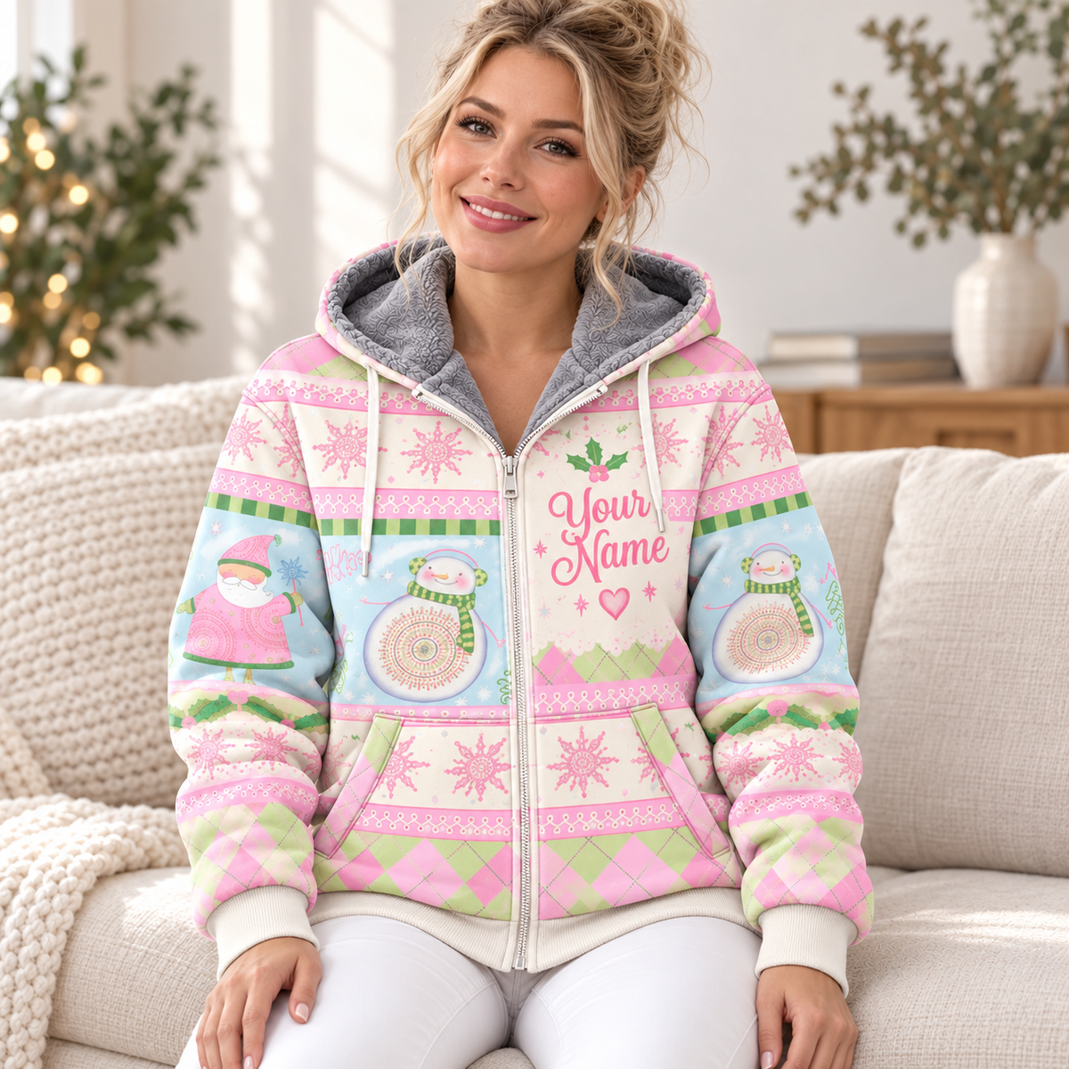Pastel Santa Claus Personalized Fleece Jacket
