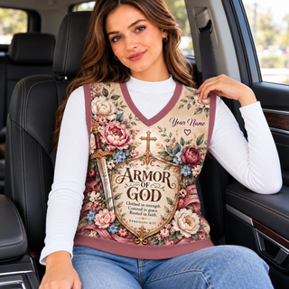 Vintage Floral Shield Personalized Knitted V-Neck Vest