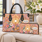 Personalized Floral Paisley PU Leather Handbag & Leather Long Wallet