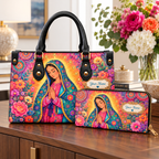 Personalized Vibrant Floral Woman PU Leather Handbag & Leather Long Wallet