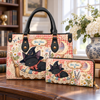 Personalized Sleeping Witch Cat PU Leather Handbag & Leather Long Wallet