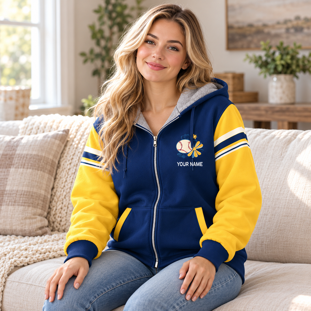 Baseball Floral Personalized Fleece Jacket