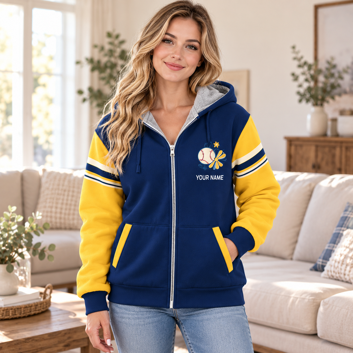 Baseball Floral Personalized Fleece Jacket