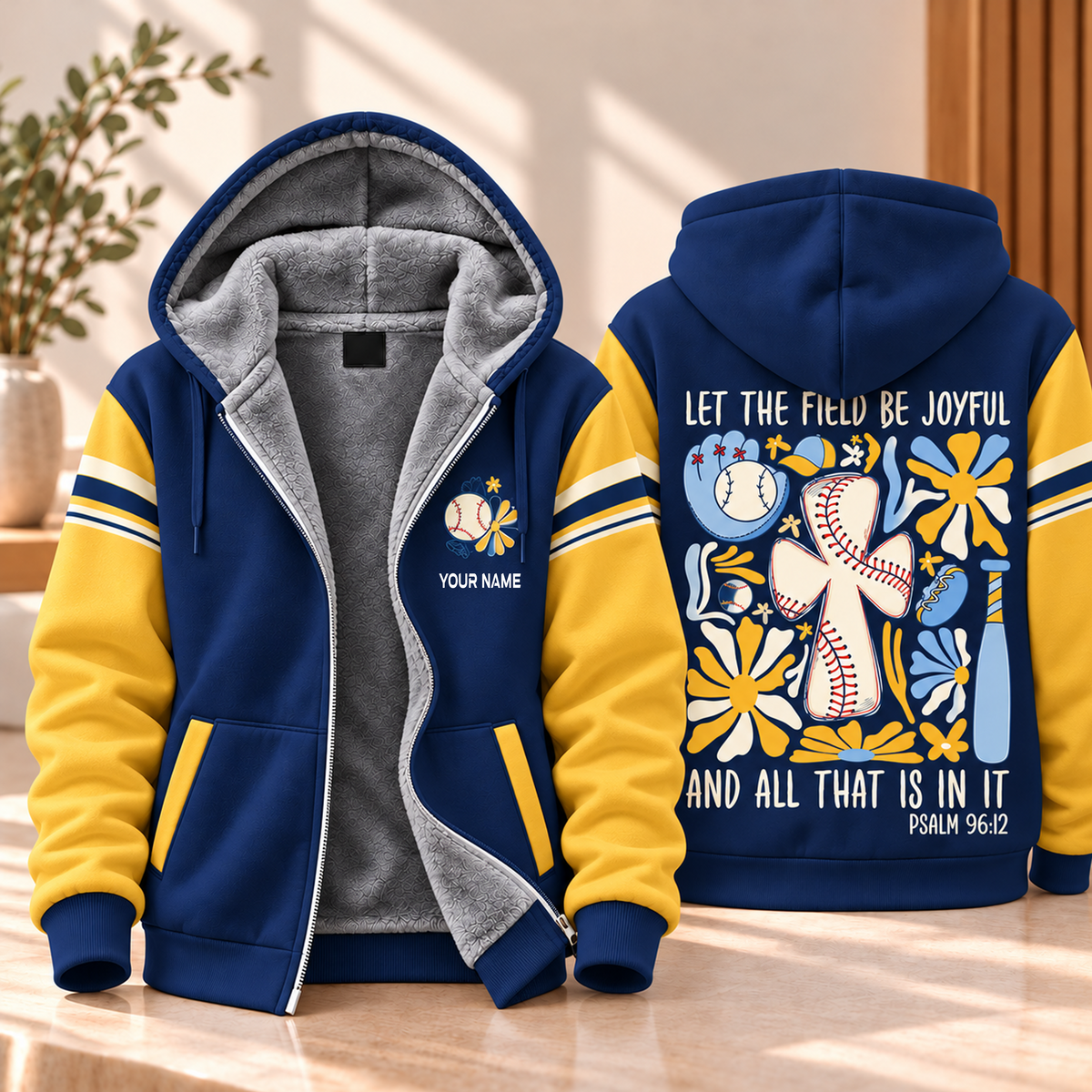 Baseball Floral Personalized Fleece Jacket