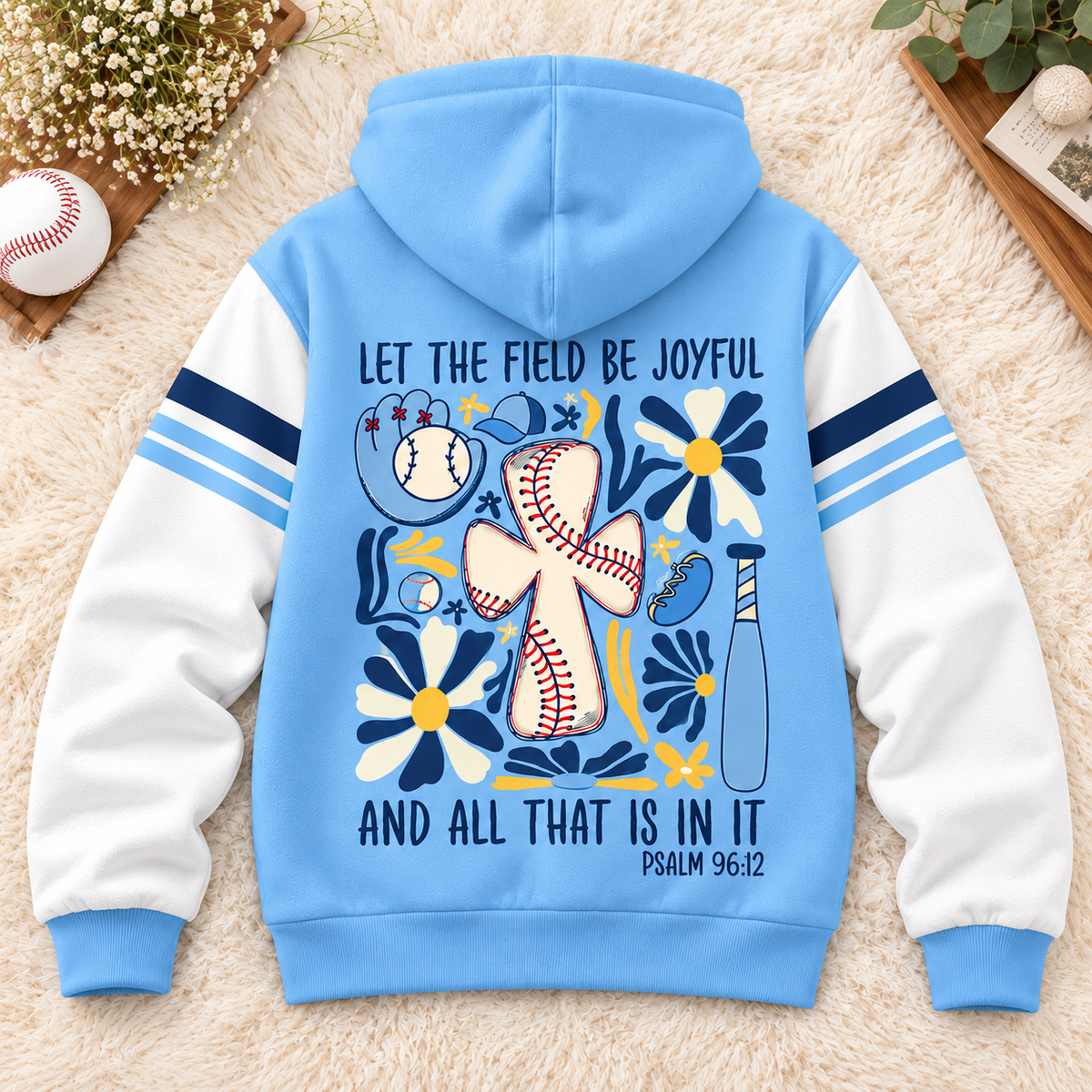 Sky Blue Baseball Floral Personalized Fleece Jacket