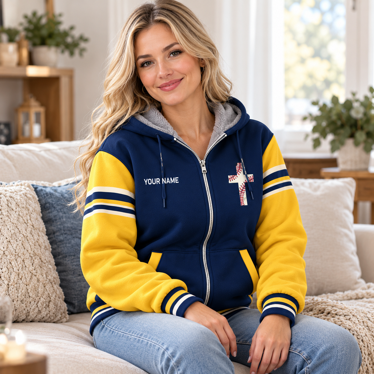 Navy Gold Baseball Personalized Fleece Jacket