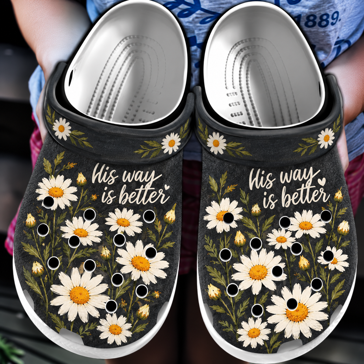 His Way Is Better Dark Daisy Clogs Shoes