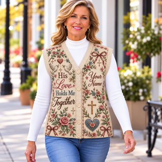Vintage Rose Dove Personalized Knitted Cardigan Vest