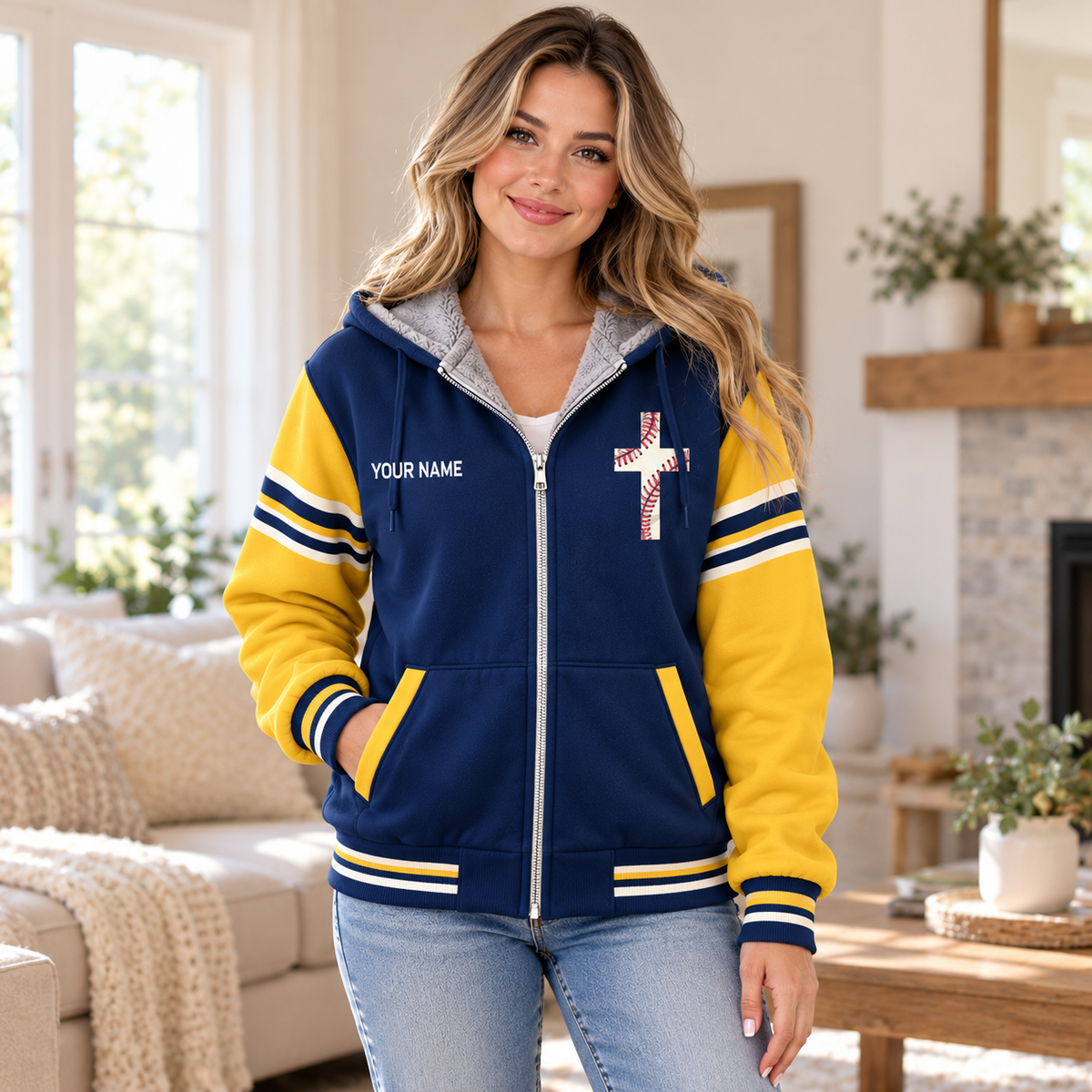 Navy Gold Baseball Personalized Fleece Jacket