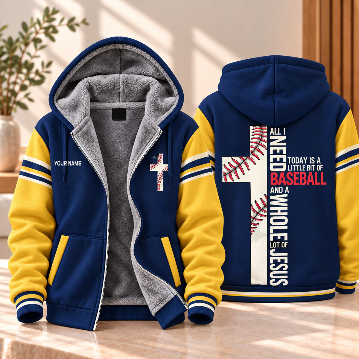 Navy Gold Baseball Personalized Fleece Jacket
