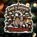God Is Patient I've Tested This Grumpy Raccoon Rosary Ornament