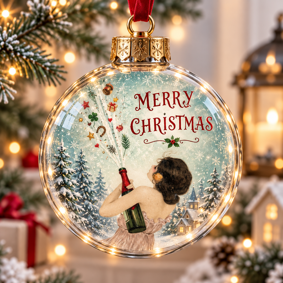 Vintage Champagne Celebration Christmas Ball Ornament
