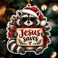 Jesus Saves Cool Raccoon Santa Hat Ornament