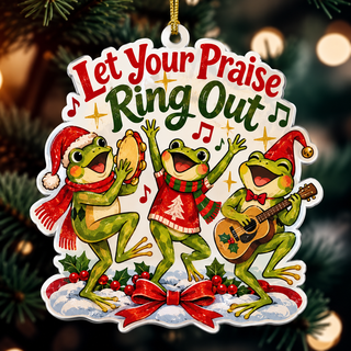 Let Your Praise Ring Out Christmas Frog Carolers Ornament