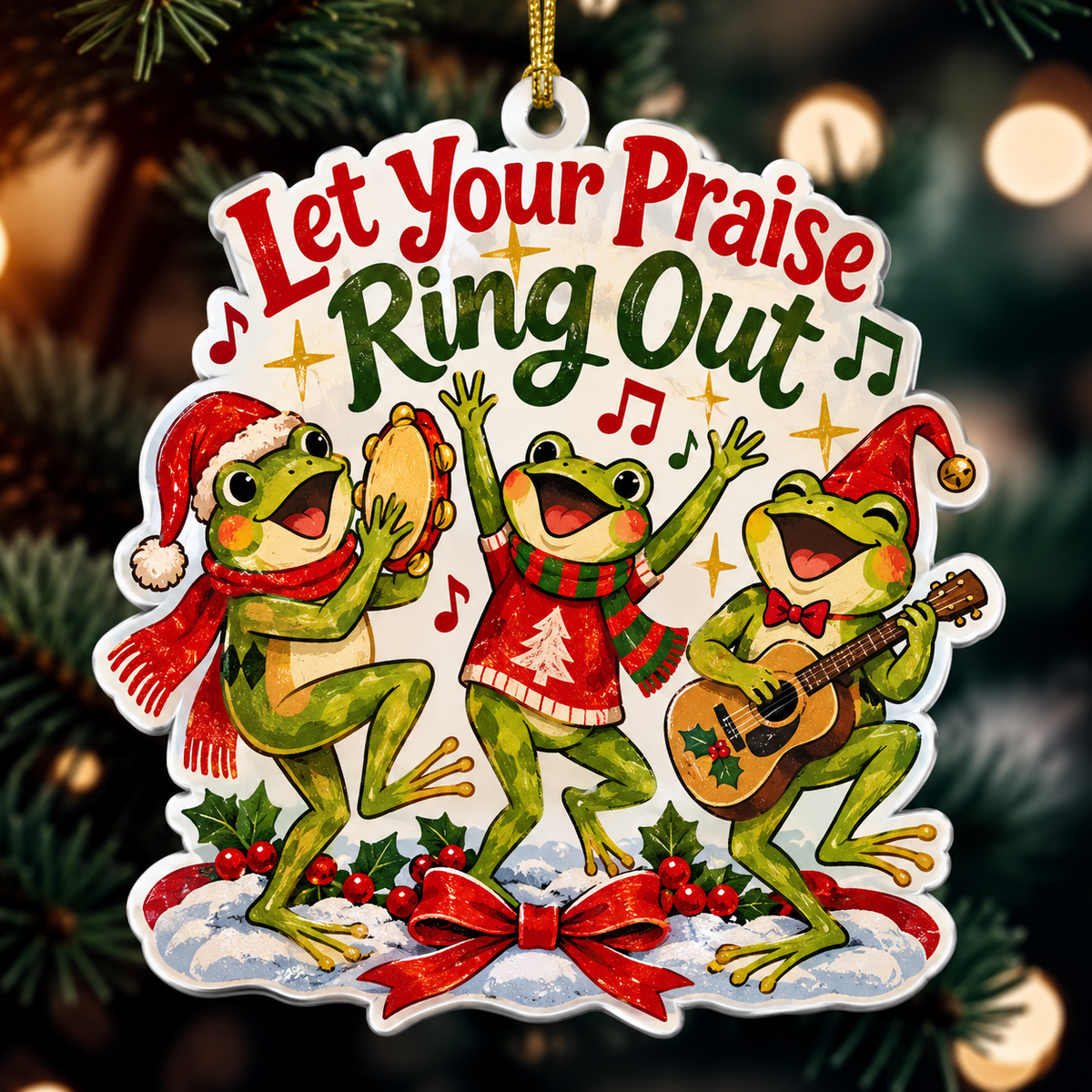 Let Your Praise Ring Out Christmas Frog Carolers Ornament